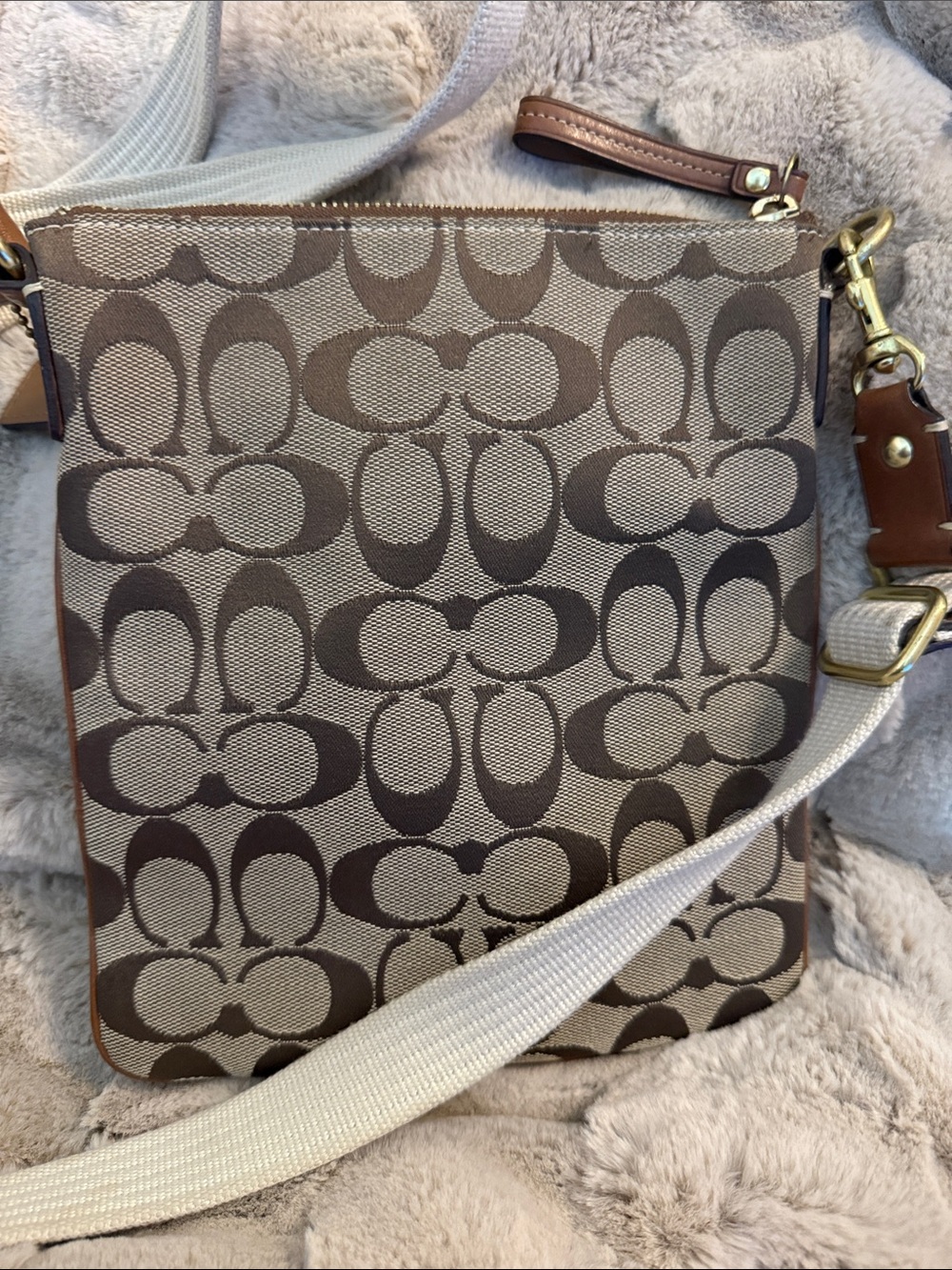 Coach Brown/Tan/Cream Signature Crossbody with Stripe Detail - Picture 3 of 4